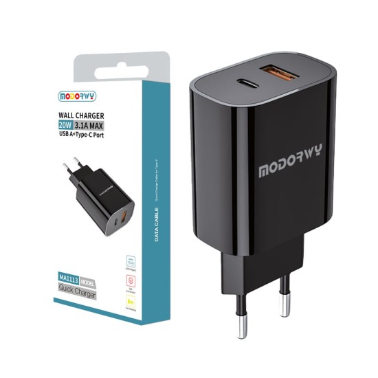 Modorwy Adaptor MA1113 5V 3.1A USB+Type-C Black